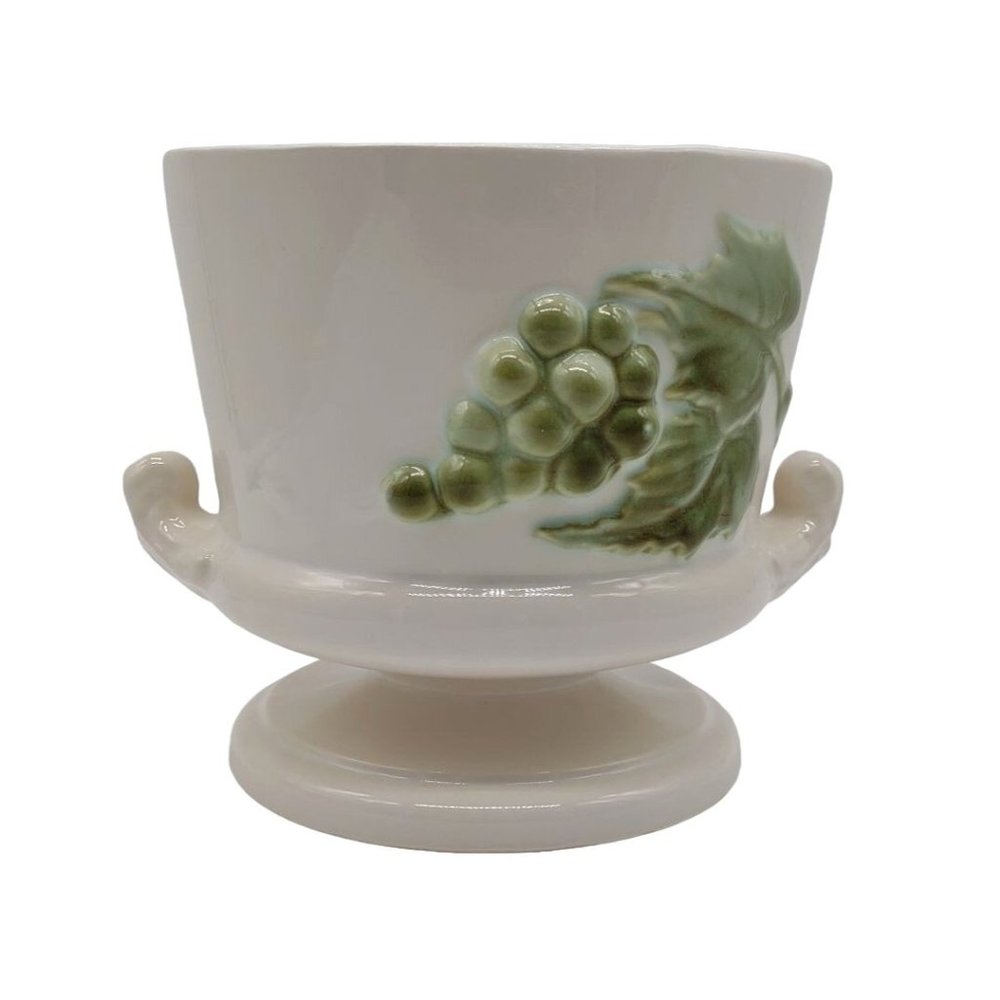 Hull Planter Cache Pot Tuscan Grape Applied White with Green 6 In Diameter